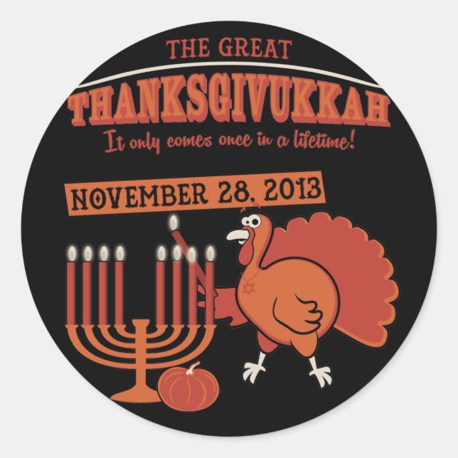 Festive 'Thanksgivukkah' Classic Round Sticker (Front)