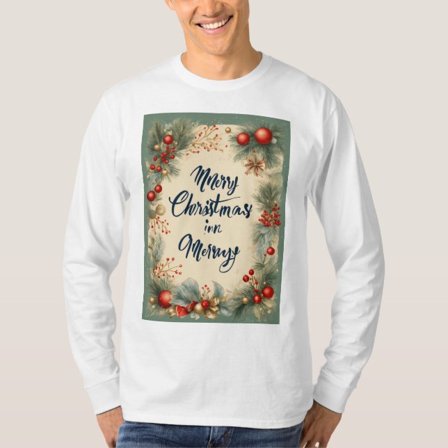 "Festive Threads: Unwrap Basic Long Sleeve T-Shirt (Front)