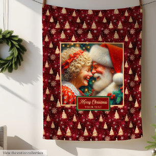 Festive Throw Blanket Burgundy Gold Mr & Mrs Claus