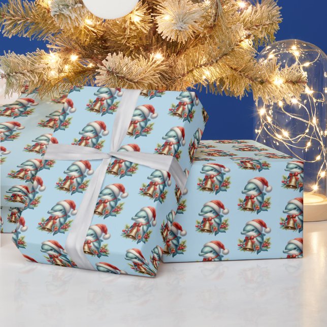 Festive tiled beach dolphin Christmas Wrapping Paper (Holidays)