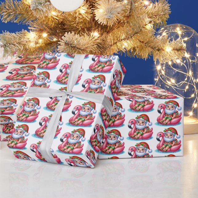 Festive tiled Christmas beach Santa  Wrapping Paper (Holidays)