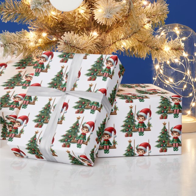 Festive tiled Christmas elf pattern  Wrapping Paper (Holidays)