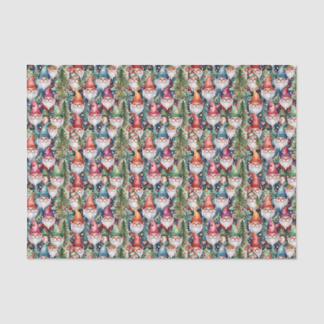 Festive tiled Christmas gnome Tissue Paper (Front)
