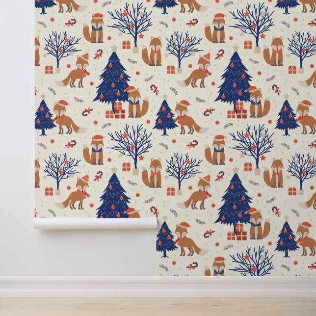 Festive tiled Christmas pattern fox  Wallpaper (Application)