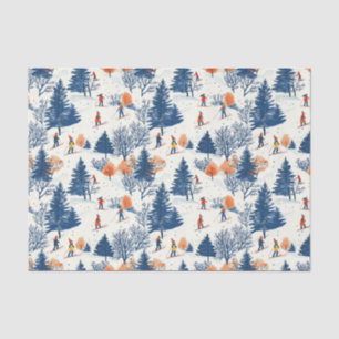 Festive tiled Christmas skiing pattern Tissue Pape Paper