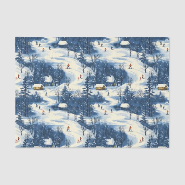 Festive tiled Christmas skiing pattern  Tissue Paper (Front)