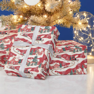 Festive tiled Christmas train pattern Wrapping Paper