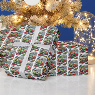 Festive tiled Christmas train Wrapping Paper