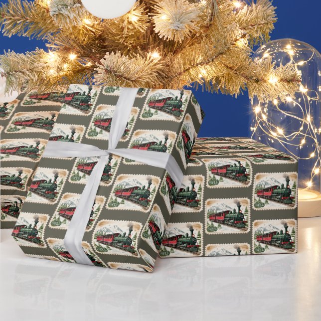 Festive tiled Christmas train  Wrapping Paper (Holidays)