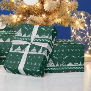 Festive tiled Christmas ugly sweater party Wrapping Paper