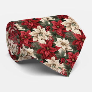 Festive tiled poinsettia pattern tie