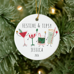 Festive & Tipsy Personalised Christmas Ornament