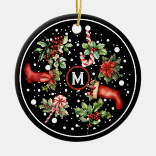 Festive Traditional Christmas Stockings Candy Cane Ceramic Tree Decoration