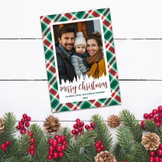 Festive Traditional Red and Green Plaid Christmas  Holiday Card