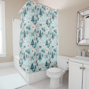 Festive Tree and Flower Design Shower Curtain
