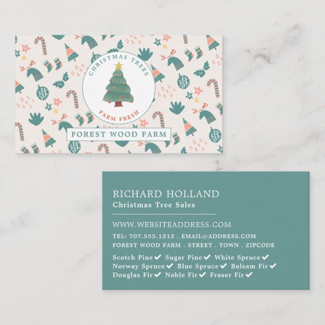 Festive Tree & Background, Christmas Tree Sales Business Card (Front/Back)