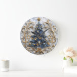 Festive Tree Charm Decoration Large Clock<br><div class="desc">A beautifully crafted clock captures the essence of Christmas,  featuring a festive tree adorned with blue and gold ornaments.</div>