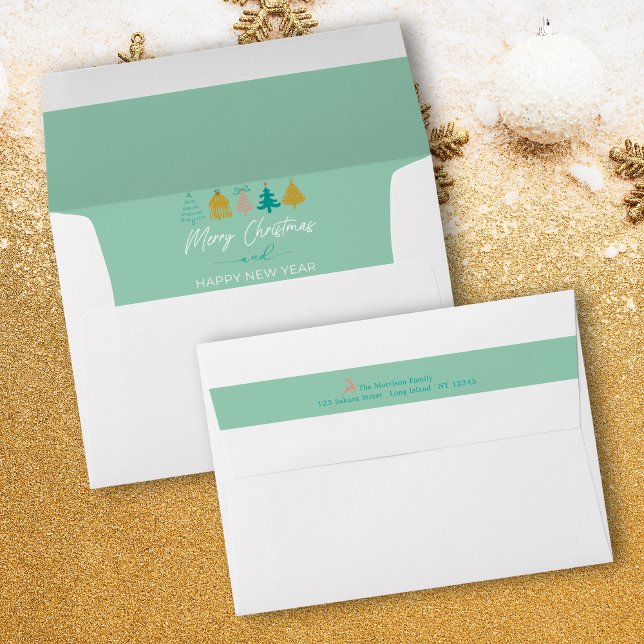 Festive Tree Doodles Retro Holiday Envelope (Festive Tree Doodles Retro Holiday Envelope)