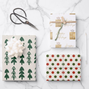 Festive Tree Gifts Dots Seamless Pattern Holiday Wrapping Paper Sheet