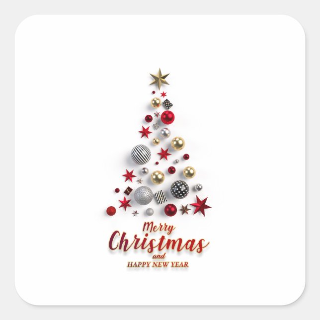 “Festive Tree in Snow”  Square Sticker (Front)
