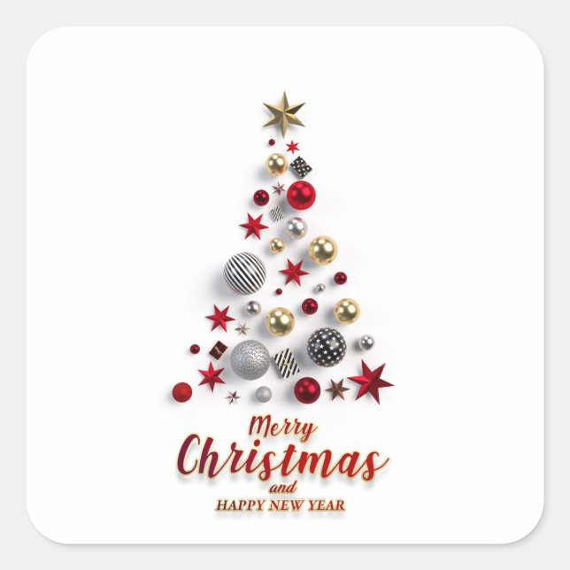 “Festive Tree in Snow”  Square Sticker (Front)