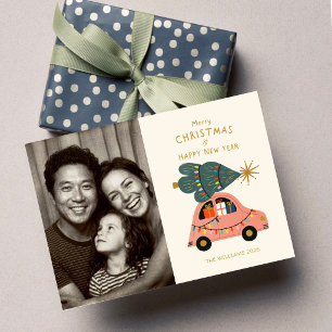 Festive Tree on Car Family Christmas Photo Card