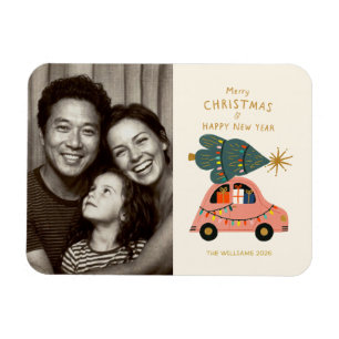     Festive Tree on Car Family Christmas Photo  Magnet
