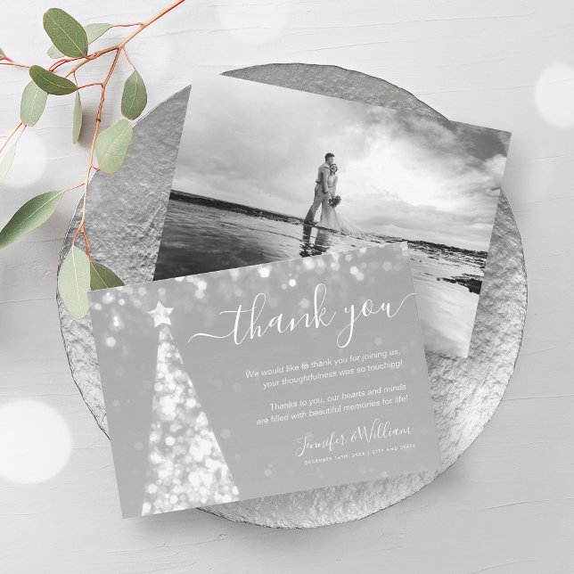 Festive Tree Silver Wedding Photo Thank You  Invitation (Festive Tree Silver Wedding Photo Thank You Invitation)
