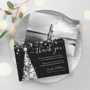 Festive Tree Silver Wedding Photo Thank You Invitation
