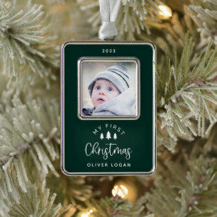 Festive Trees First Christmas Photo Silver Plated Framed Ornament