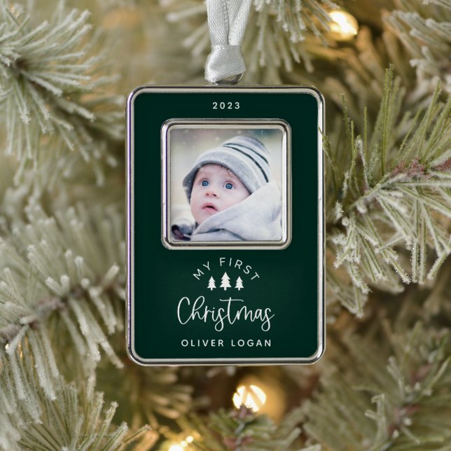 Festive Trees First Christmas Photo Silver Plated Framed Ornament (Tree)