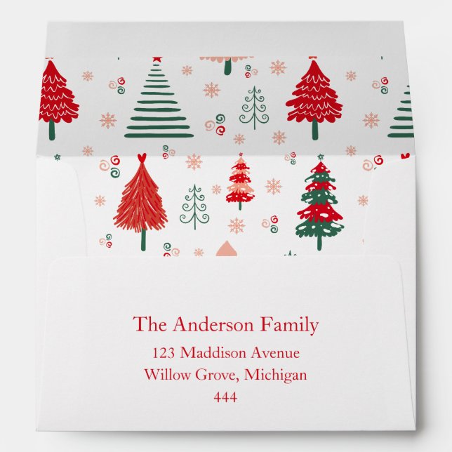 Festive Trees& Reindeers Scandinavian Christmas Envelope (Back (Bottom))