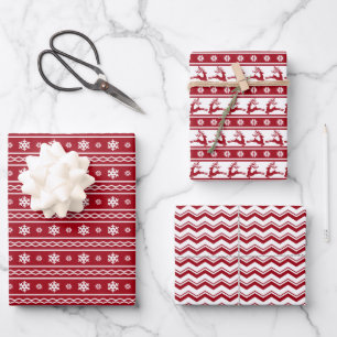 Festive Trendy Retro Red White christmas Pattern Wrapping Paper Sheet