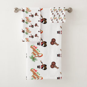 FESTIVE Trini Christmas on WHITE Bath Towel Set