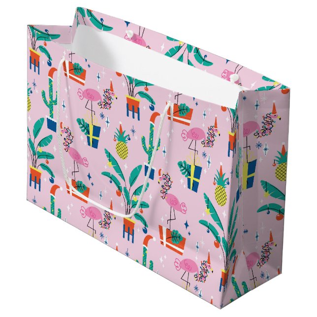 Festive Tropical Christmas Pattern Large Gift Bag (Front Angled)