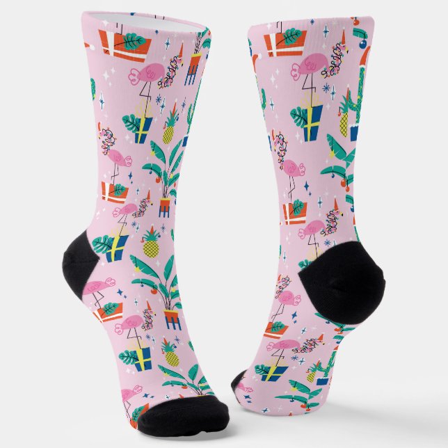 Festive Tropical Christmas Pattern Socks (Angled)
