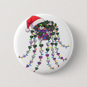 Festive Tropical Houseplant Wearing a Santa Hat 6 Cm Round Badge