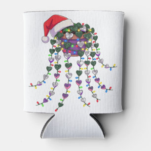 Festive Tropical Houseplant Wearing a Santa Hat Can Cooler