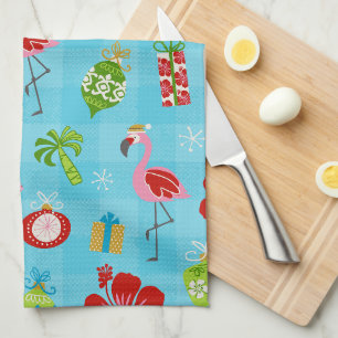 Festive Tropics Hawaiian Holiday Mid Century Mod Tea Towel