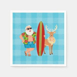 Festive Tropics Hawaiian Holiday Santa Surf Napkin