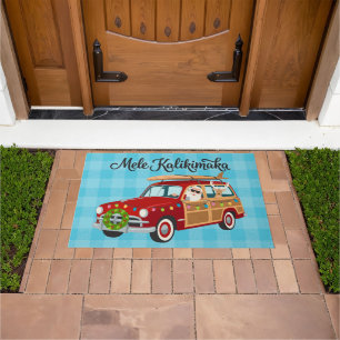 Festive Tropics Hawaiian Holiday Santa Woody Doormat