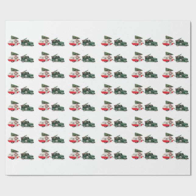 festive truck and camper Christmas red and green  Wrapping Paper (Flat)