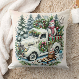 Festive Truck Vintage Christmas Delivery Cushion