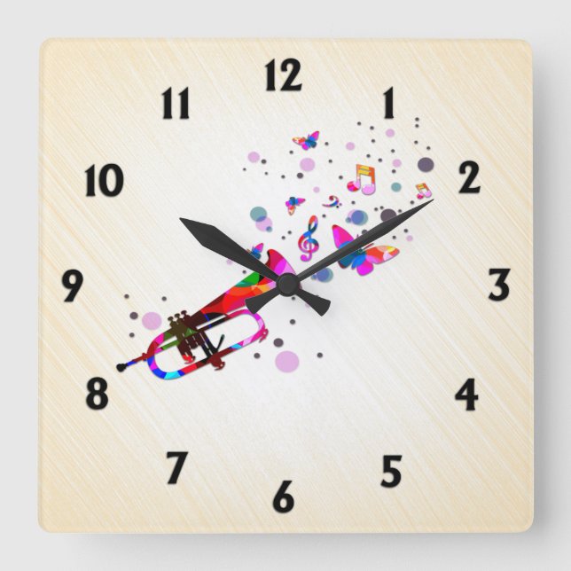 Festive Trumpet Square Wall Clock (Front)