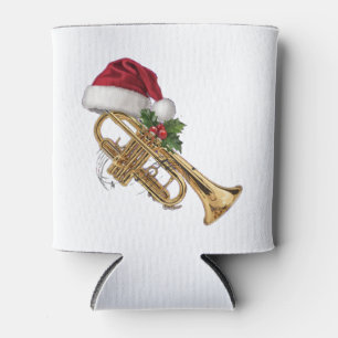 Festive Trumpet Wrapped in Christmas Lights Can Cooler