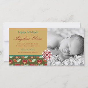 Festive Tulip Holiday Photo Birth Announcement