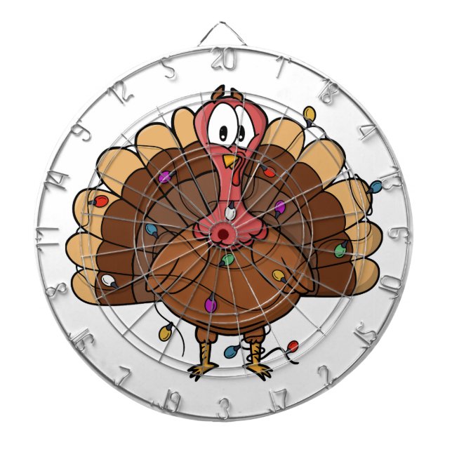 Festive Turkey with String Lights Dartboard (Front)