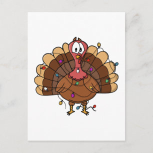 Festive Turkey with String Lights Holiday Postcard