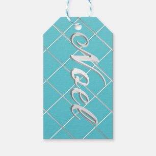Festive Turquoise Blue & Silver 'Noel' Decorative Gift Tags