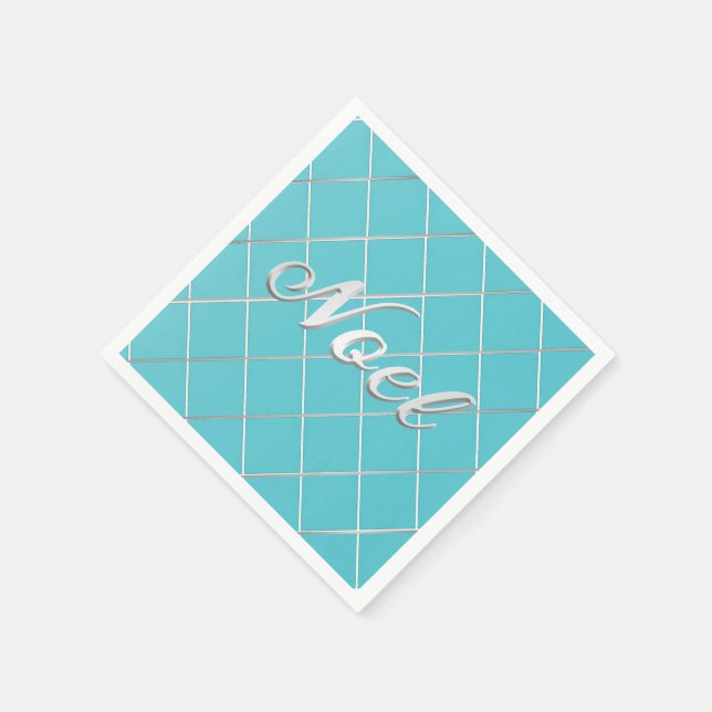 Festive Turquoise Blue & Silver 'Noel' Decorative Napkin (Corner)